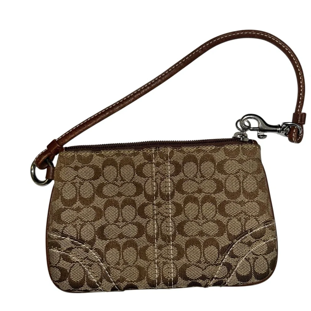 Coach Brown Monogram Wristlet Vintage y2k Signature C Coin Purse Wallet